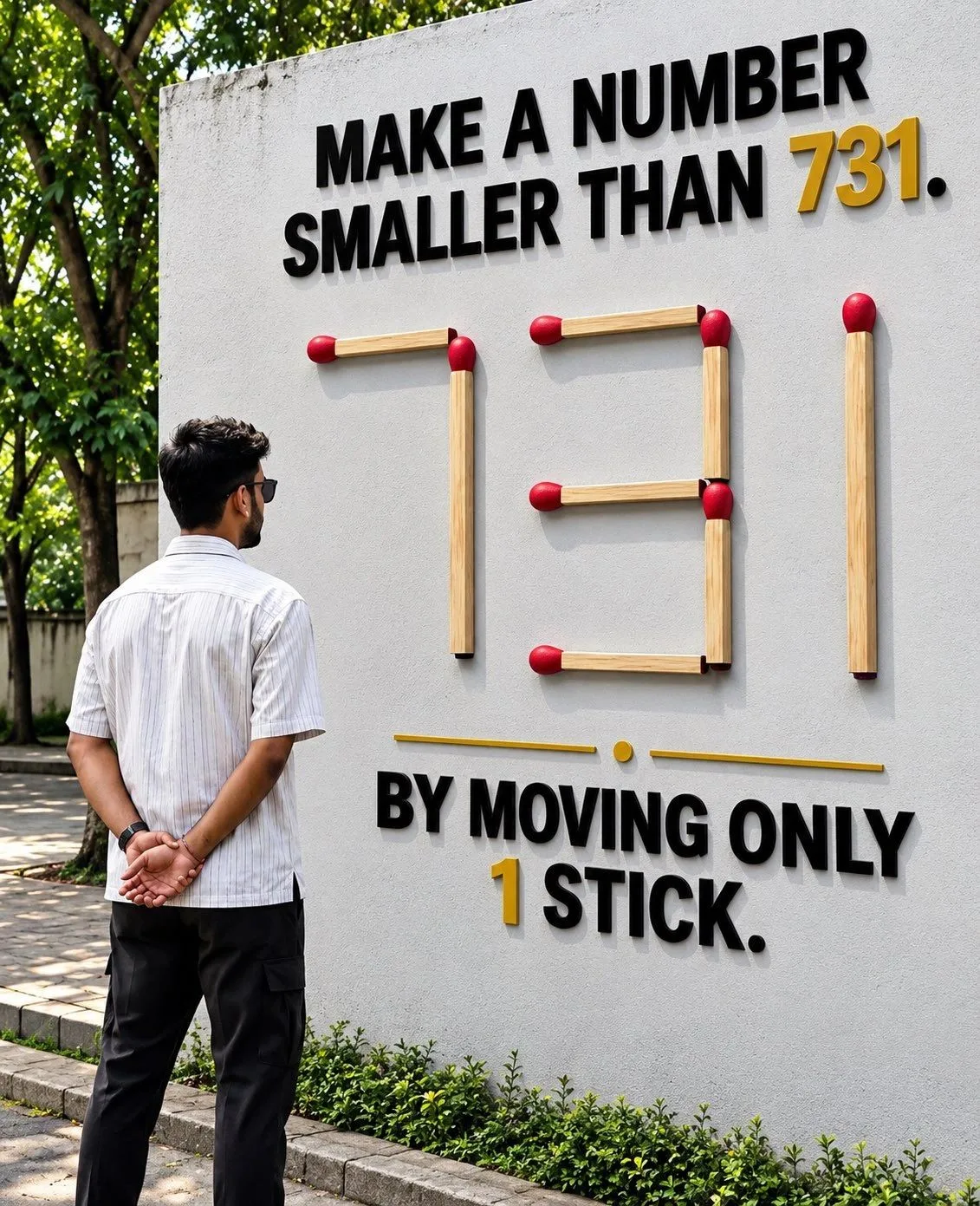 Move one stick to make number smaller than 731 Move one stick to make number smaller than 731
