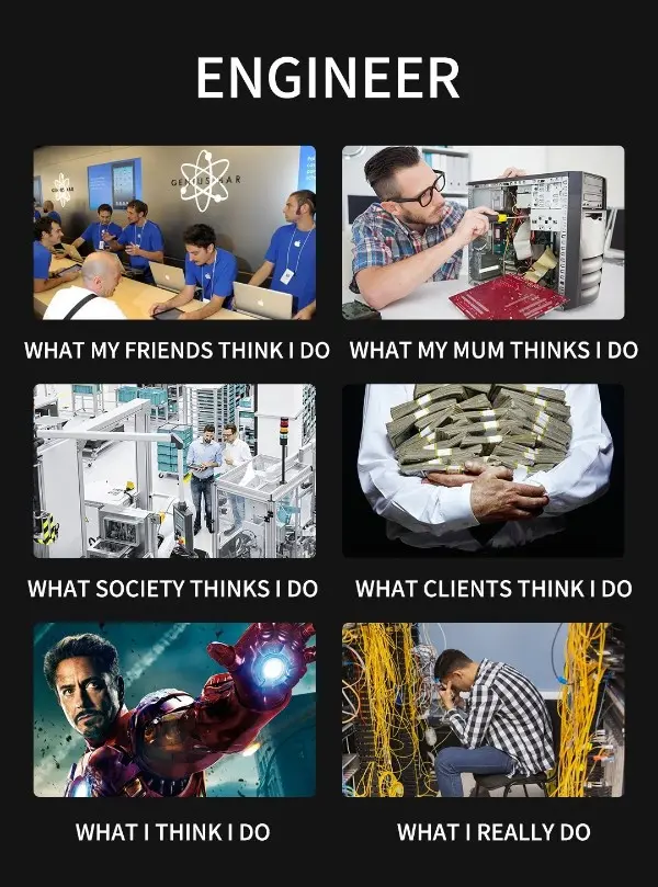 <p>Engineering expectations Vs. Reality. Btw, let me know what do you 'really' do?</p>
